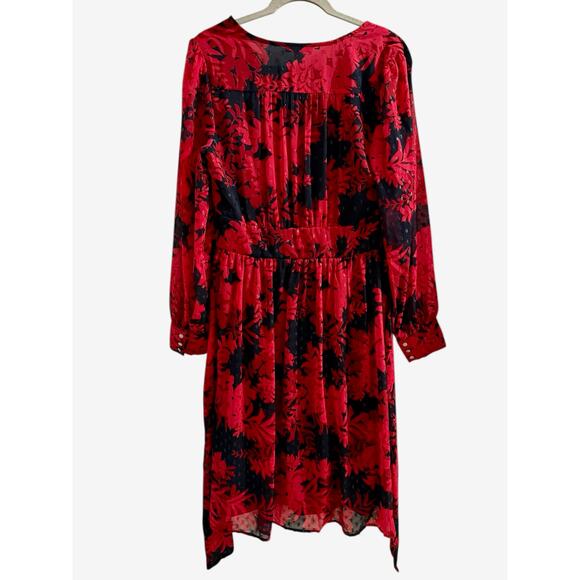 Tommy Hilfiger Women's Red Glitter-Dot Floral V-Neck Self-Tie Dress Size 12 - Picture 9 of 10